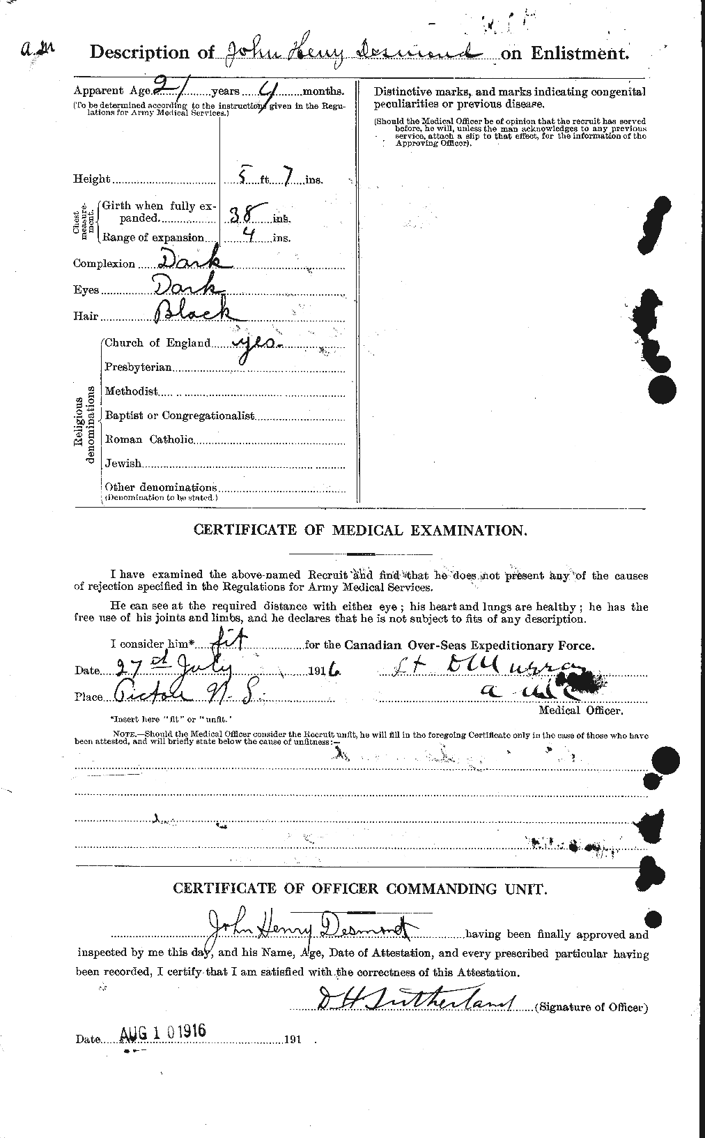 Dossiers du Personnel de la Première Guerre mondiale - CEC 291353b