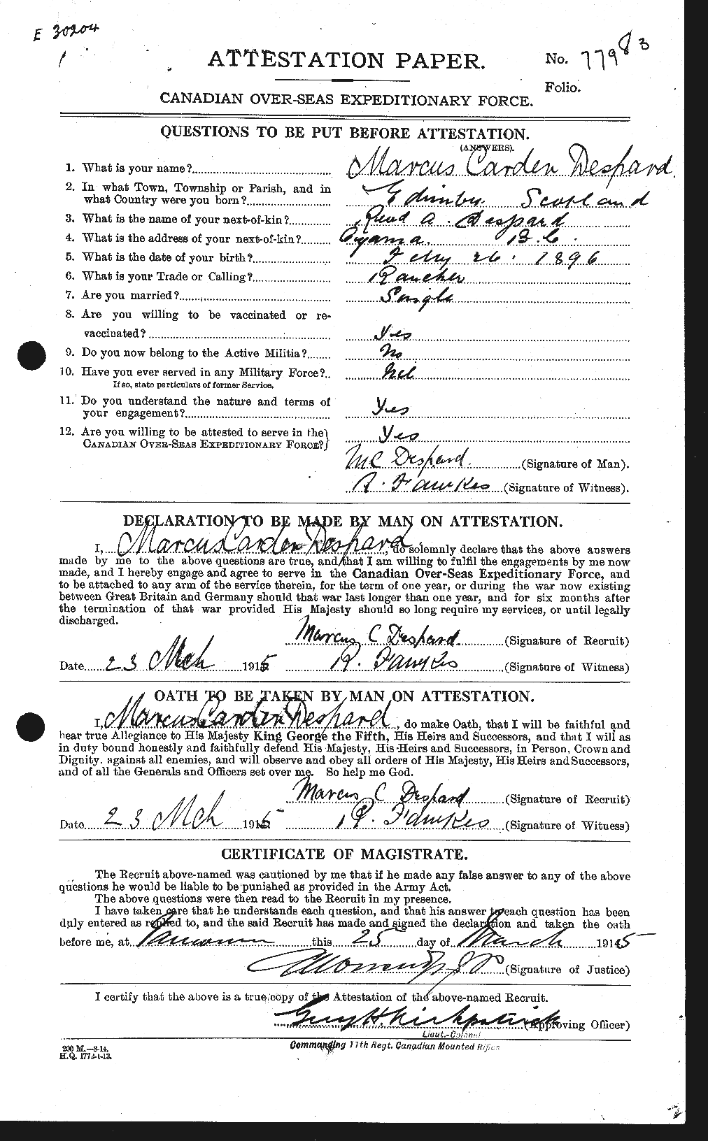 Personnel Records of the First World War - CEF 291463a