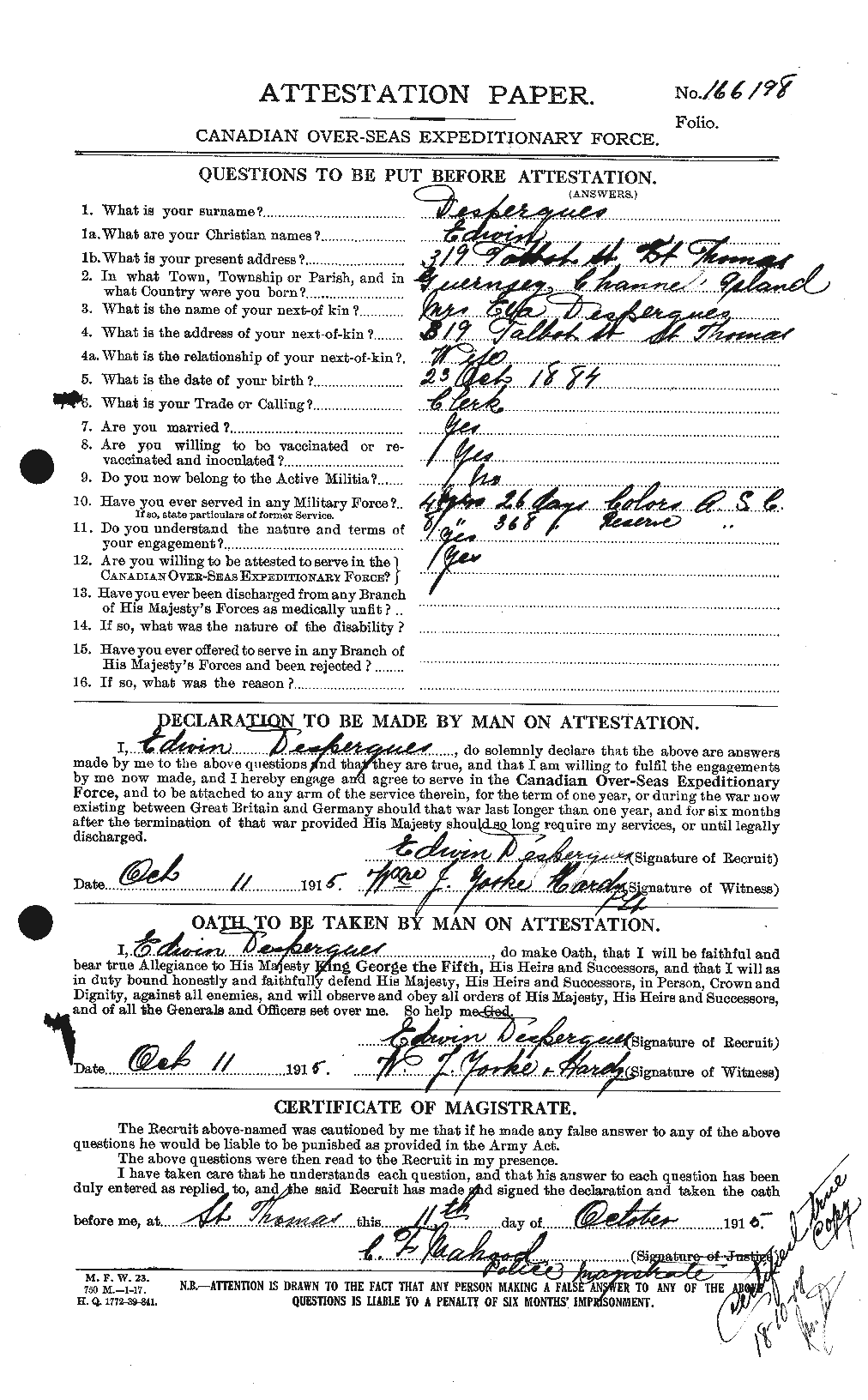 Personnel Records of the First World War - CEF 291479a