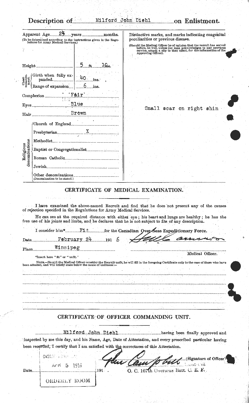 Dossiers du Personnel de la Première Guerre mondiale - CEC 291761b