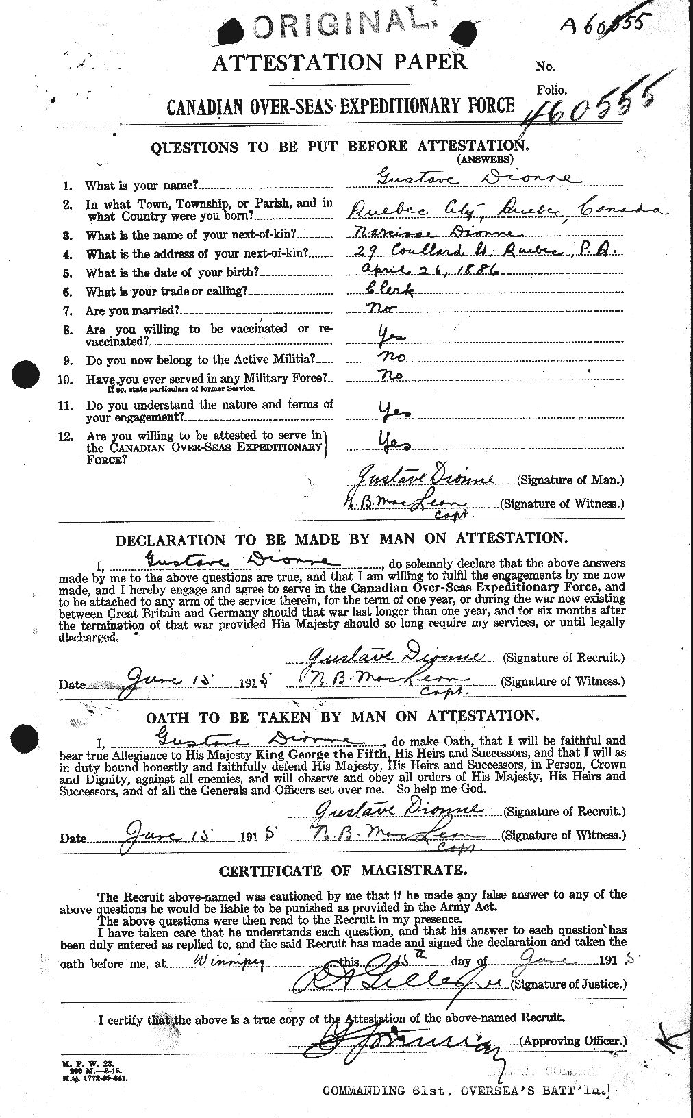 Personnel Records of the First World War - CEF 292610a