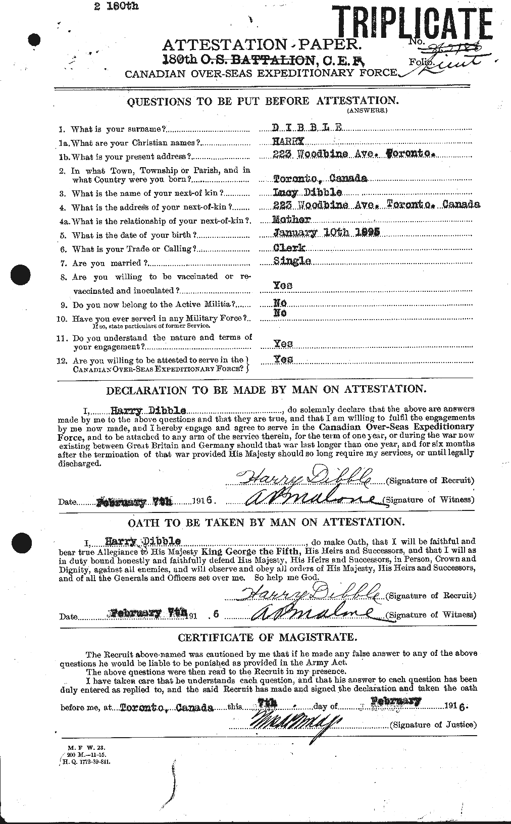 Dossiers du Personnel de la Première Guerre mondiale - CEC 293968a