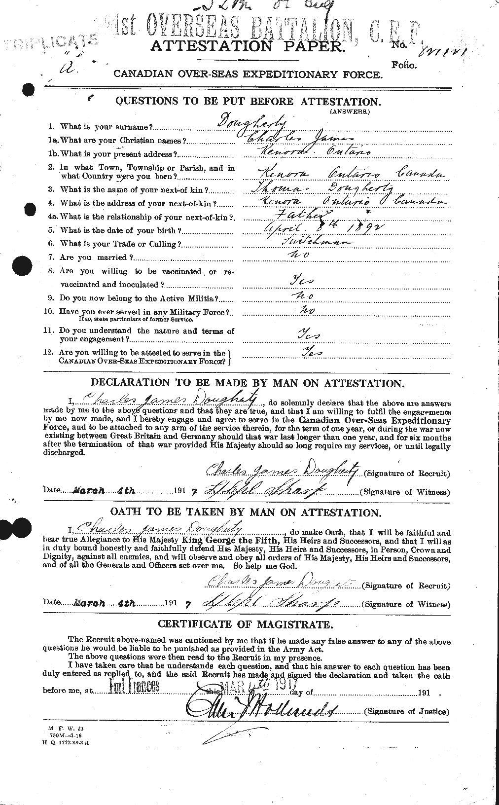 Personnel Records of the First World War - CEF 294254a