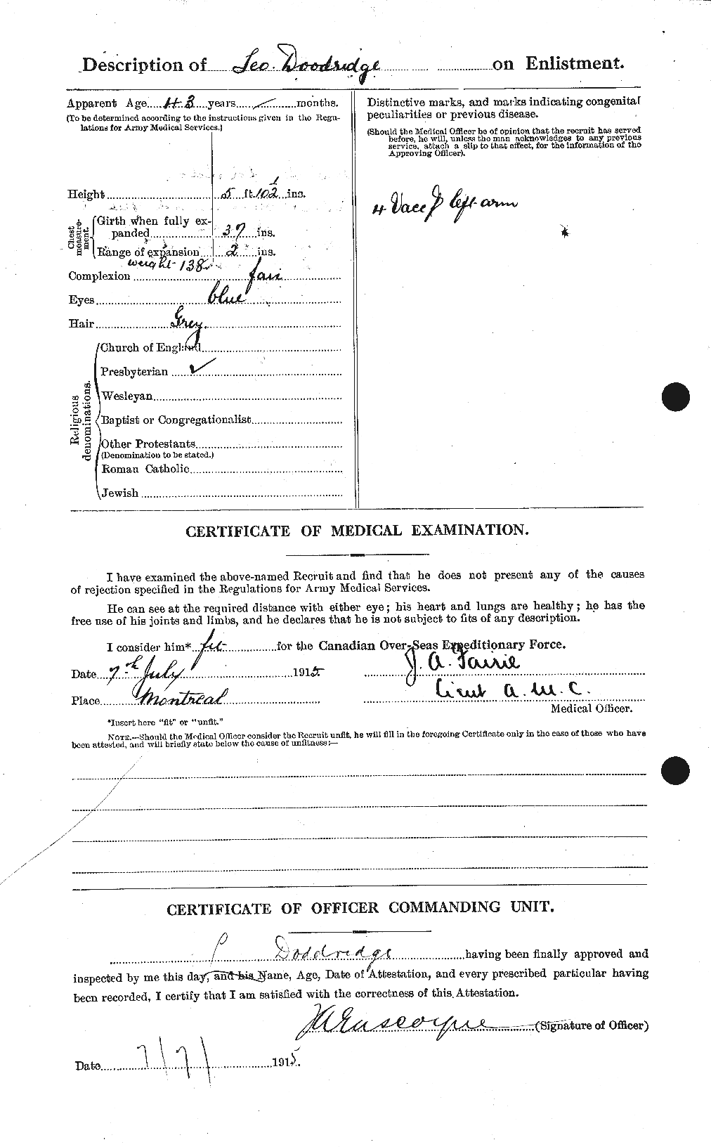 Dossiers du Personnel de la Première Guerre mondiale - CEC 294345b