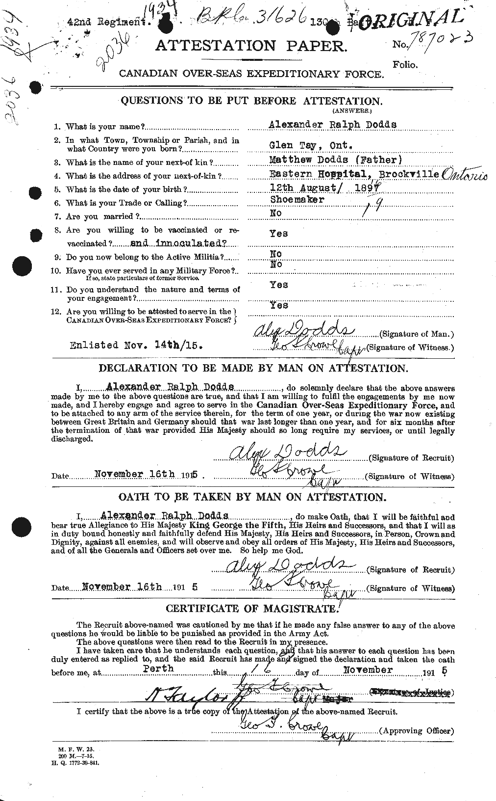 Dossiers du Personnel de la Première Guerre mondiale - CEC 294347a