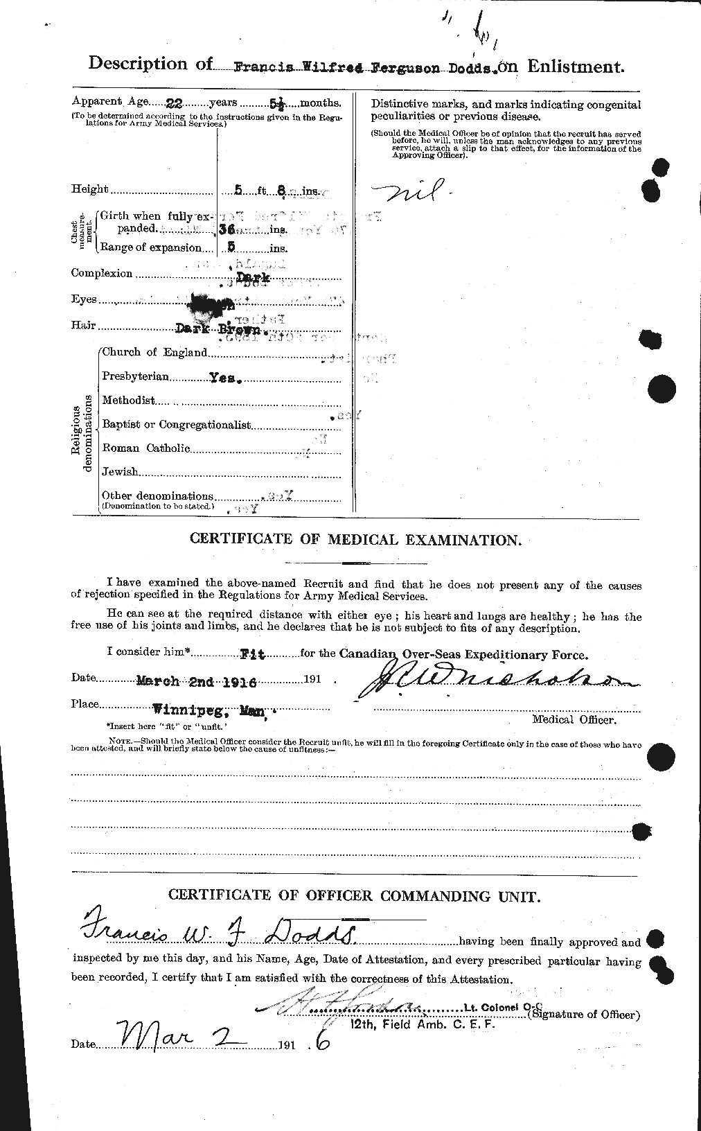 Dossiers du Personnel de la Première Guerre mondiale - CEC 294371b