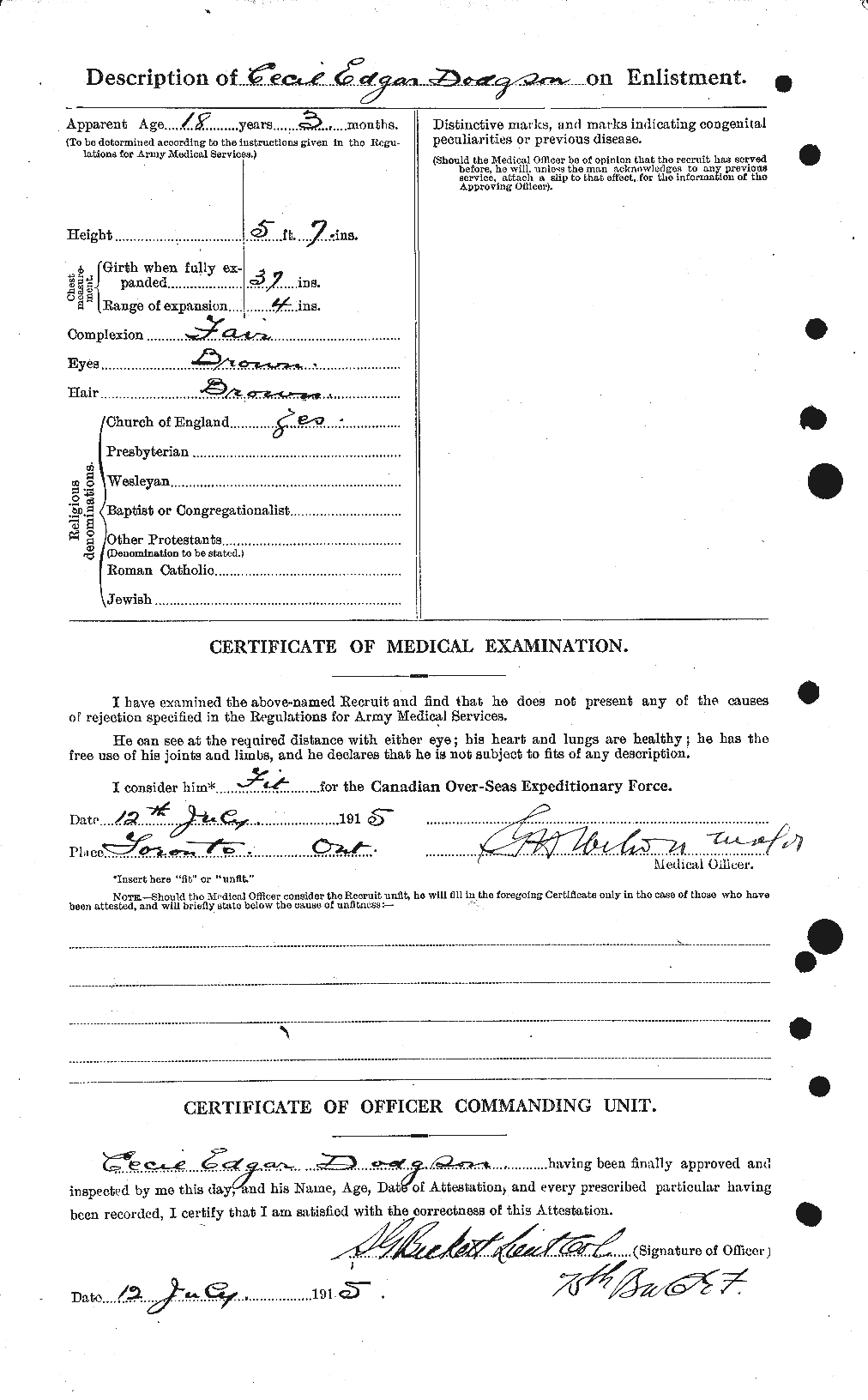 Dossiers du Personnel de la Première Guerre mondiale - CEC 294495b