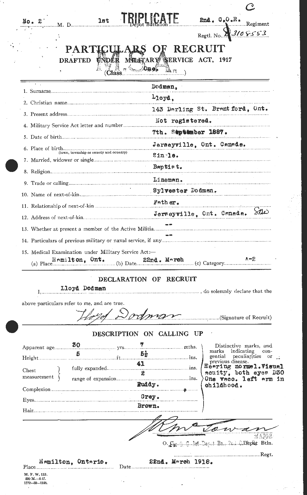 Dossiers du Personnel de la Première Guerre mondiale - CEC 294524a