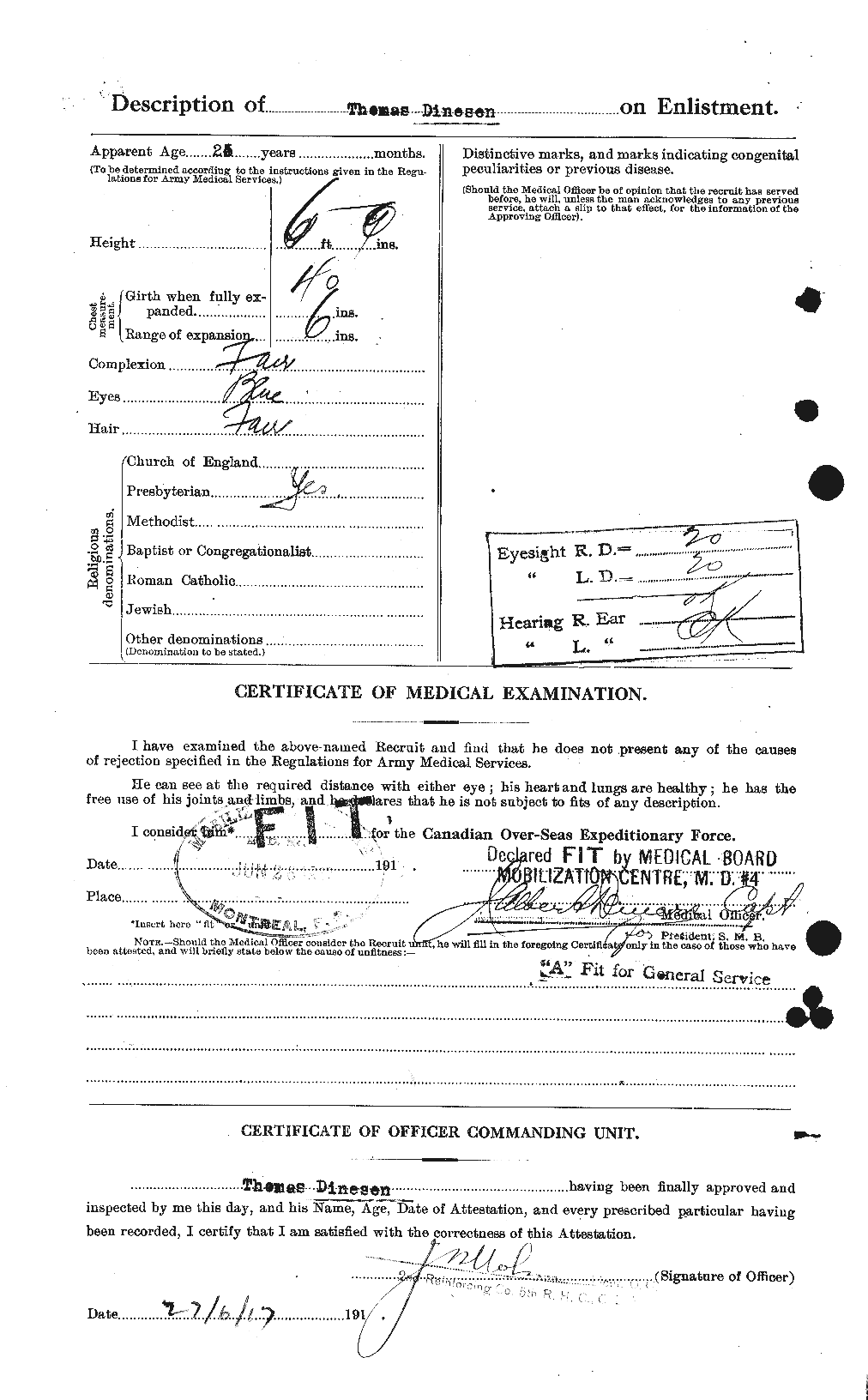 Dossiers du Personnel de la Première Guerre mondiale - CEC 295235b