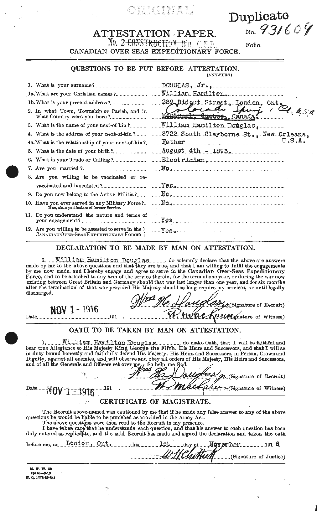Dossiers du Personnel de la Première Guerre mondiale - CEC 295338a