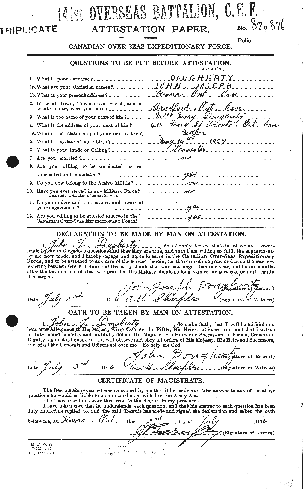 Personnel Records of the First World War - CEF 296153a