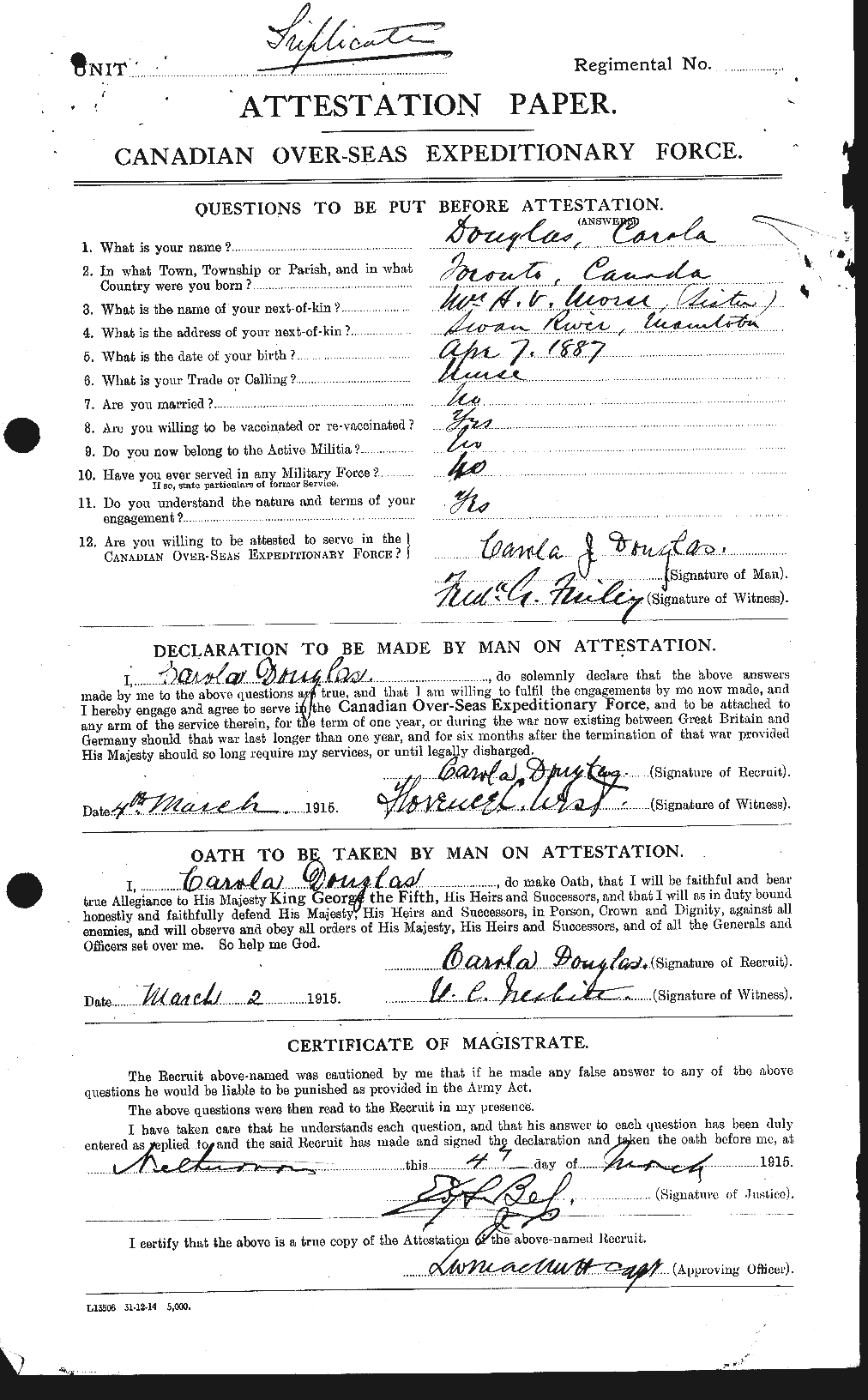 Personnel Records of the First World War - CEF 296307a