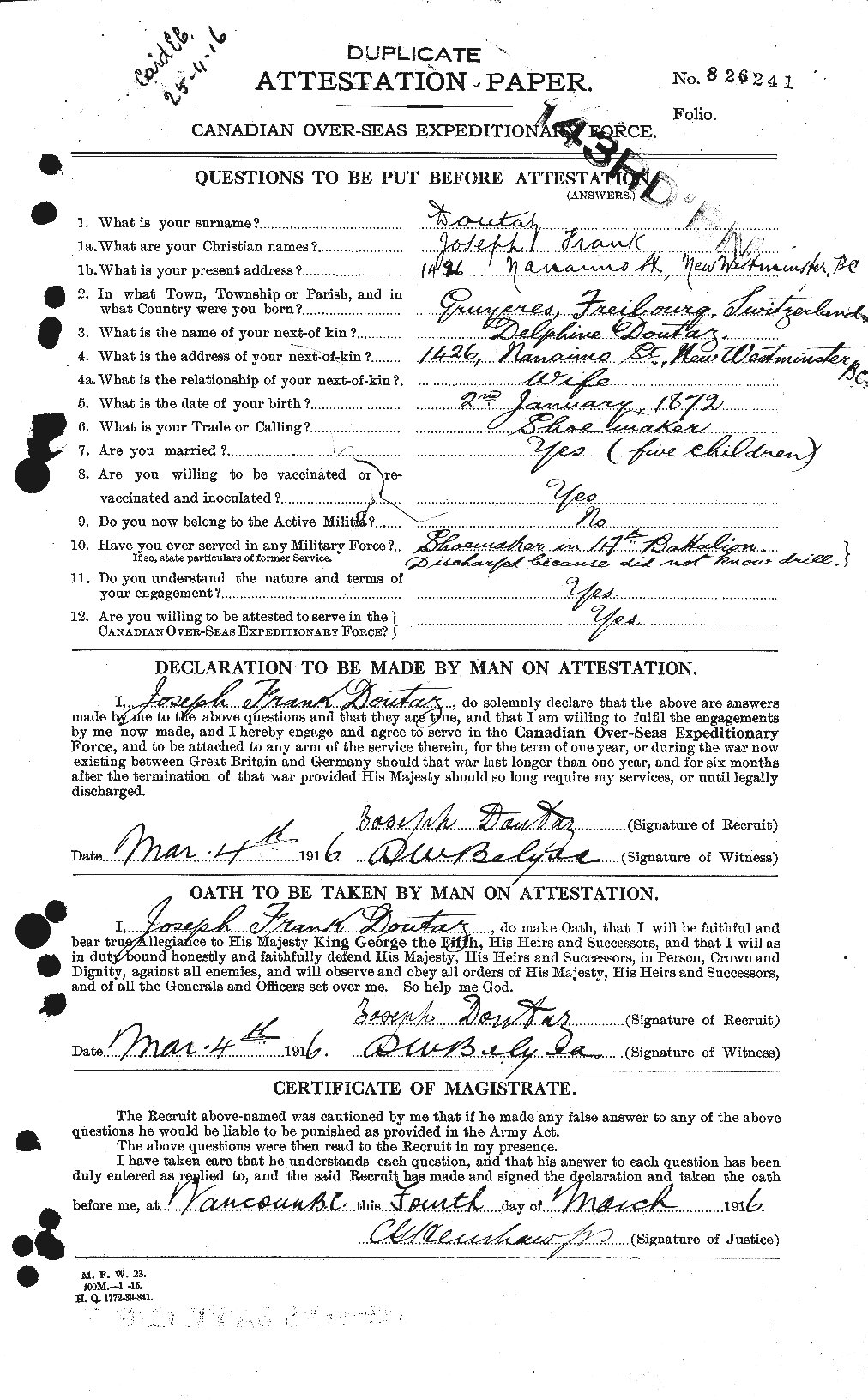 Personnel Records of the First World War - CEF 296912a