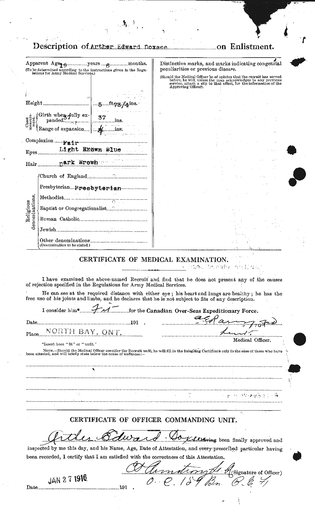 Dossiers du Personnel de la Première Guerre mondiale - CEC 298368b