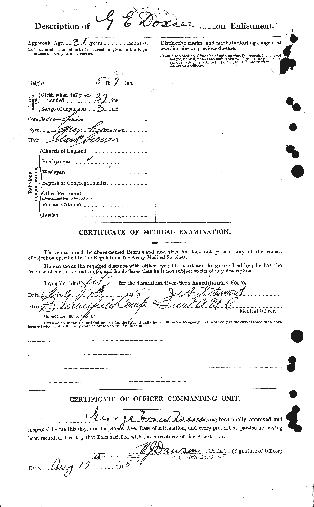 Dossiers du Personnel de la Première Guerre mondiale - CEC 298371b
