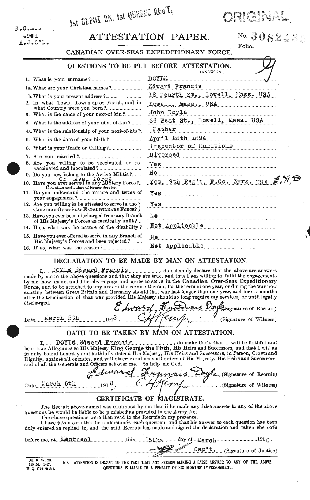 Personnel Records of the First World War - CEF 298458a
