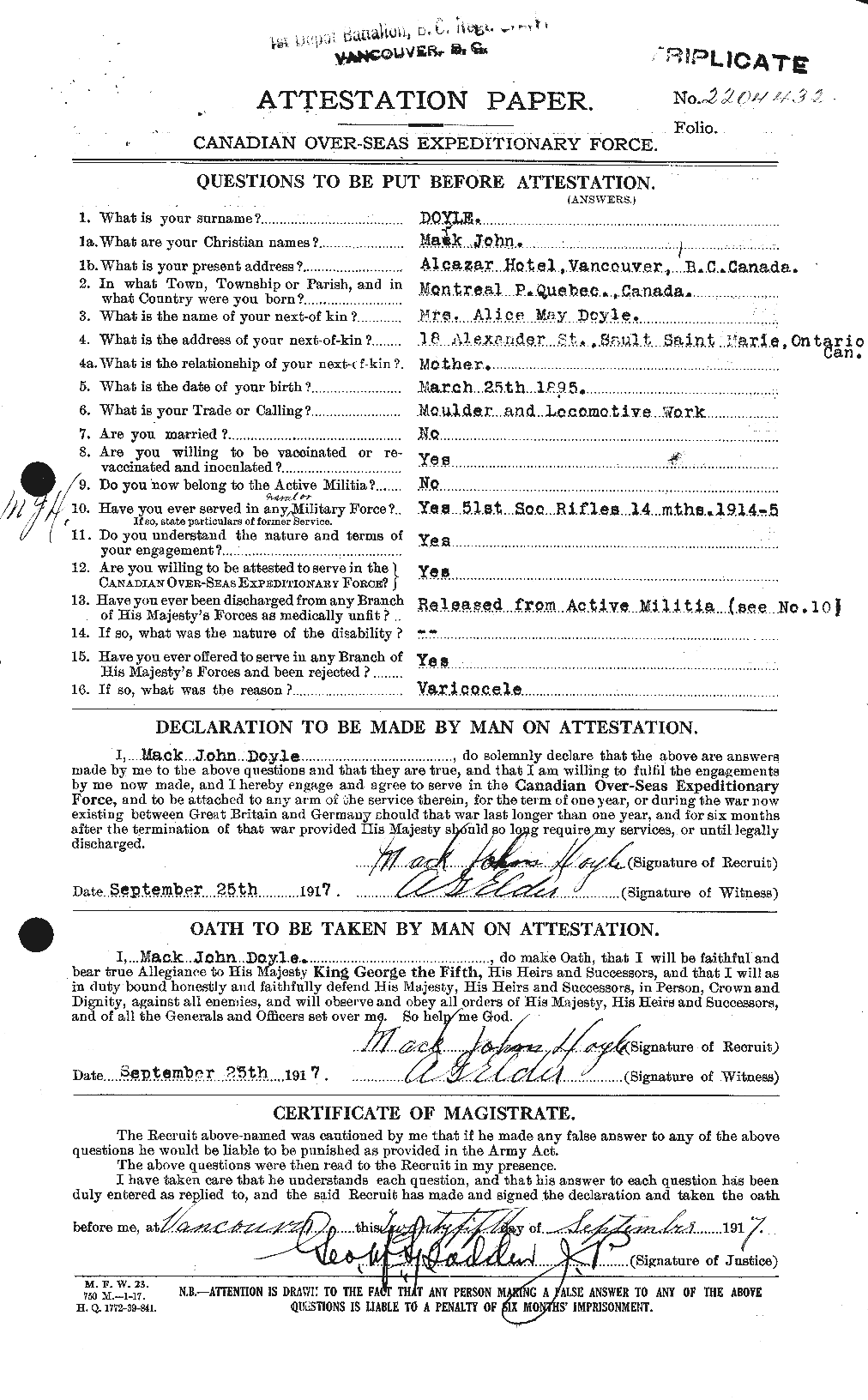 Personnel Records of the First World War - CEF 298638a