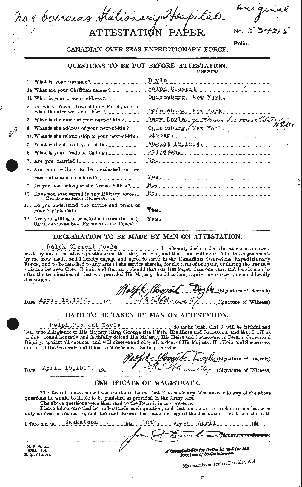 Personnel Records of the First World War - CEF 298691a