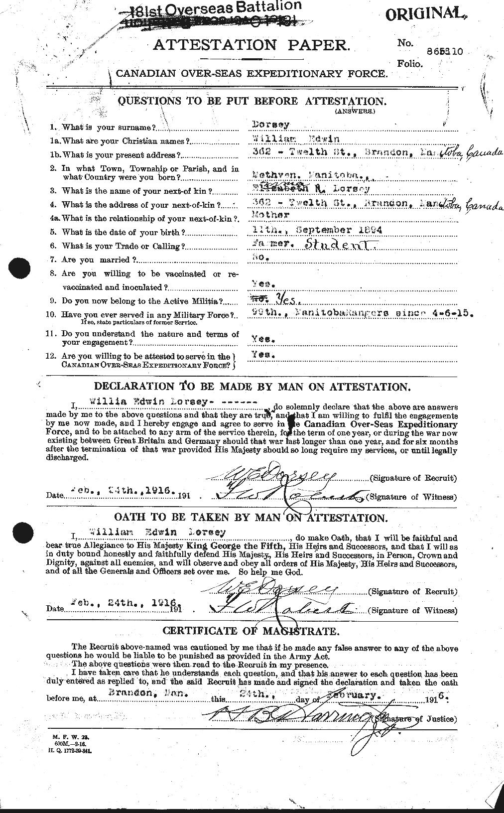 Personnel Records of the First World War - CEF 299569a