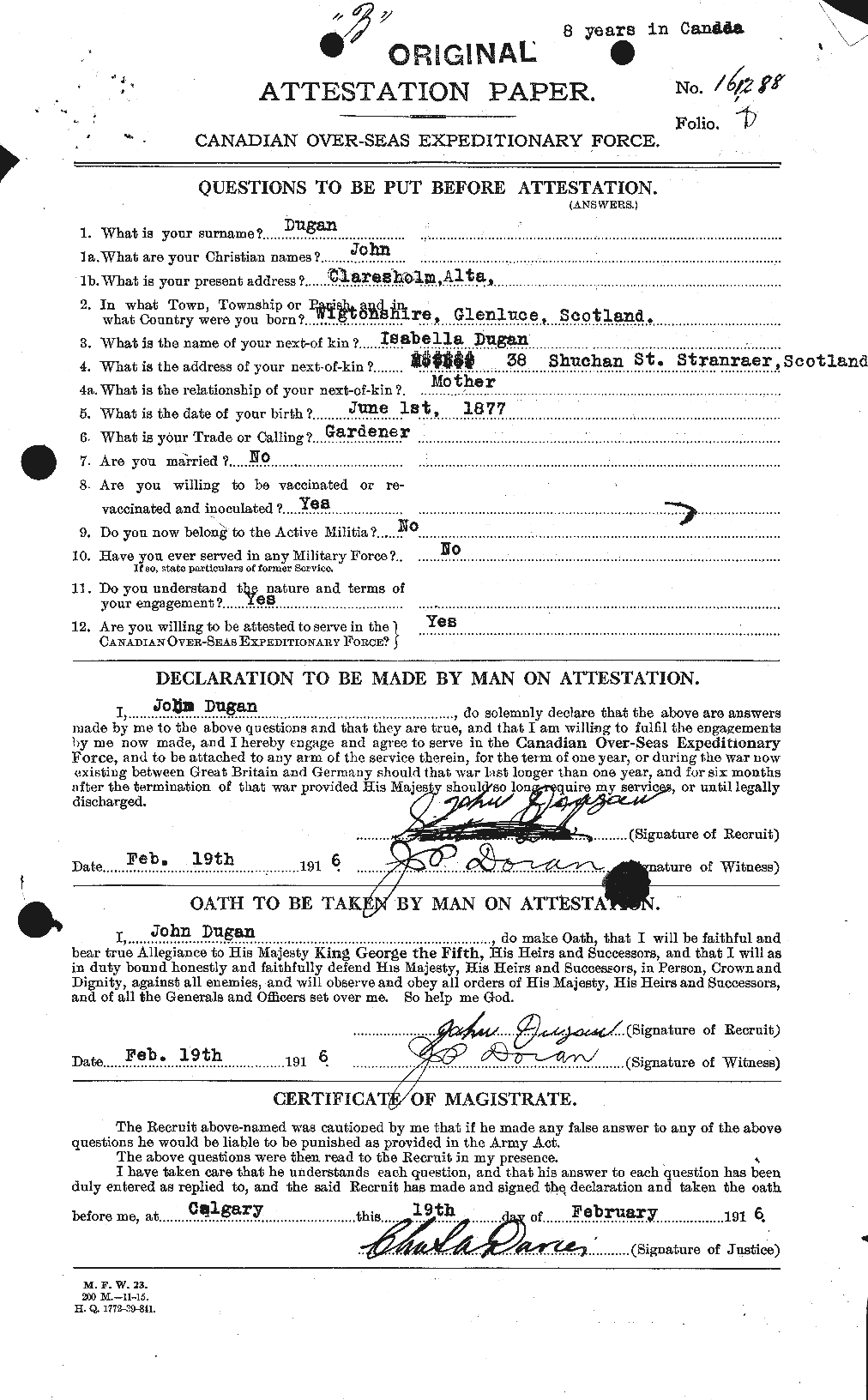 Dossiers du Personnel de la Première Guerre mondiale - CEC 299965a