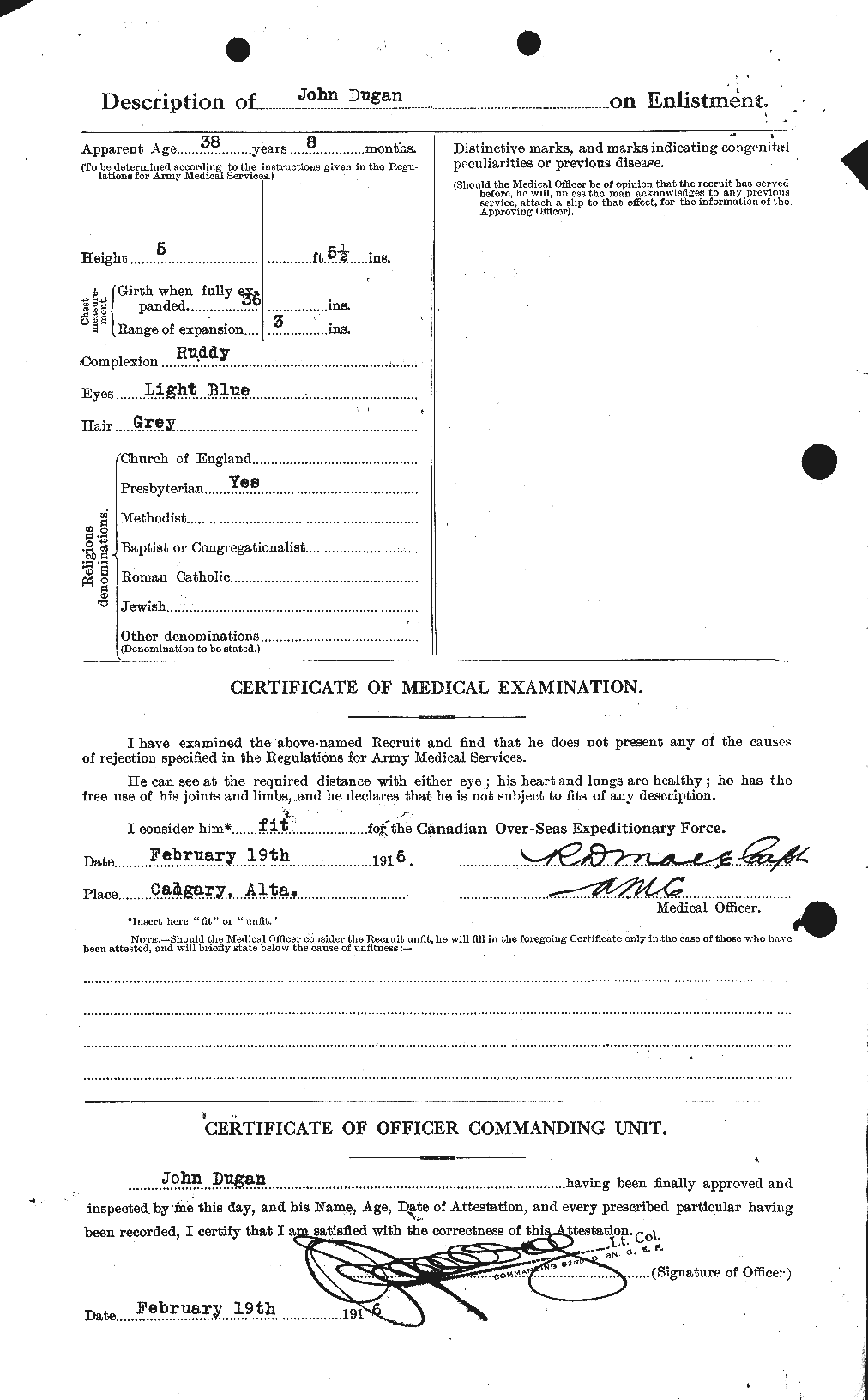Dossiers du Personnel de la Première Guerre mondiale - CEC 299965b