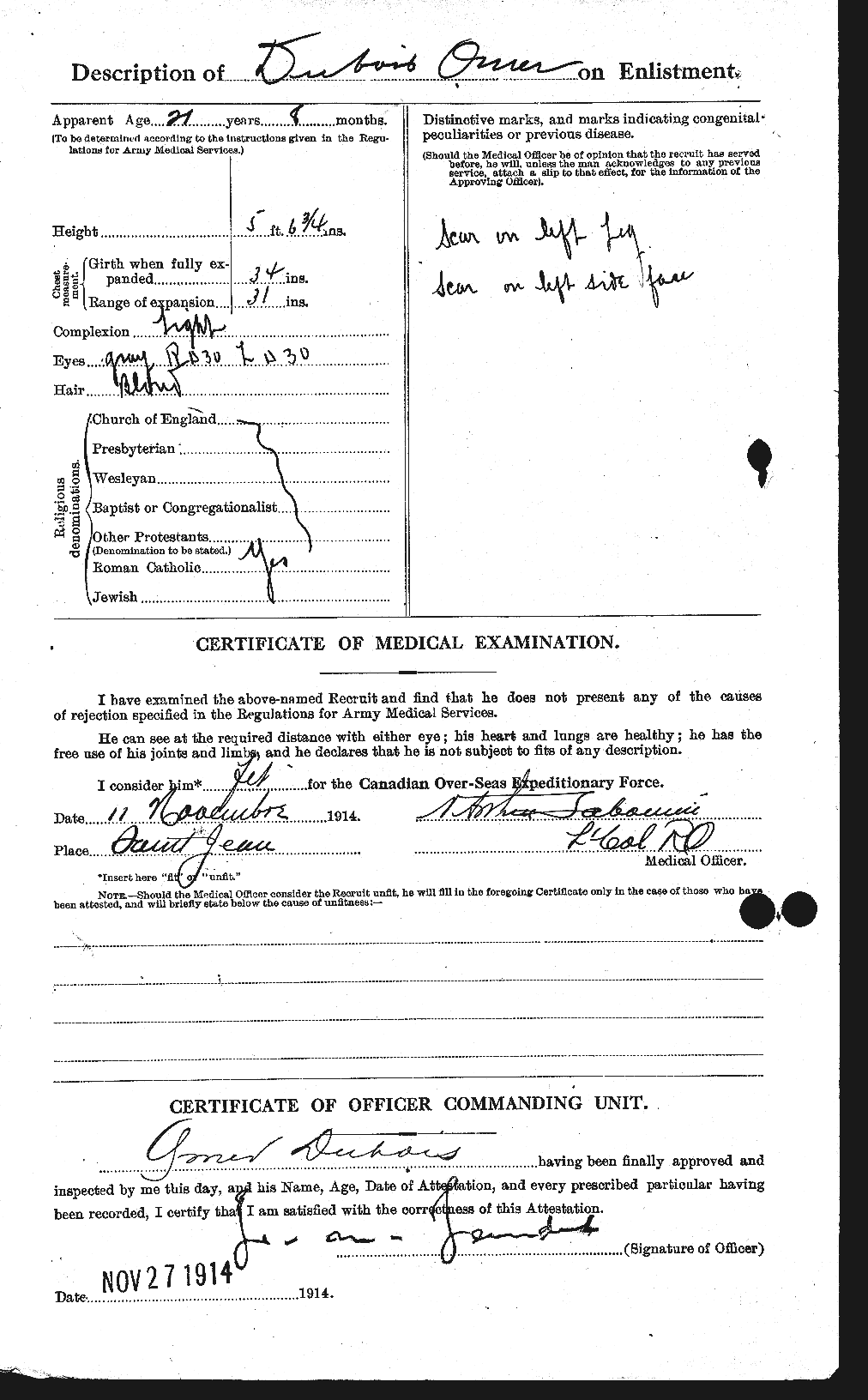 Dossiers du Personnel de la Première Guerre mondiale - CEC 300484b