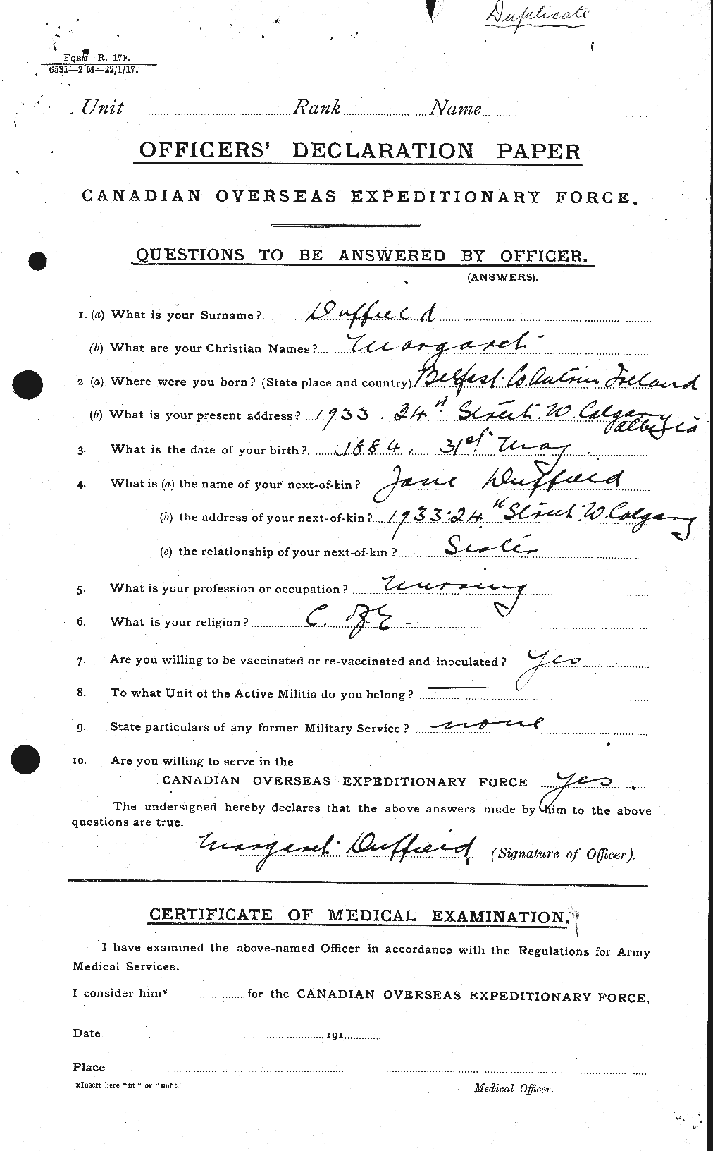 Dossiers du Personnel de la Première Guerre mondiale - CEC 301723a
