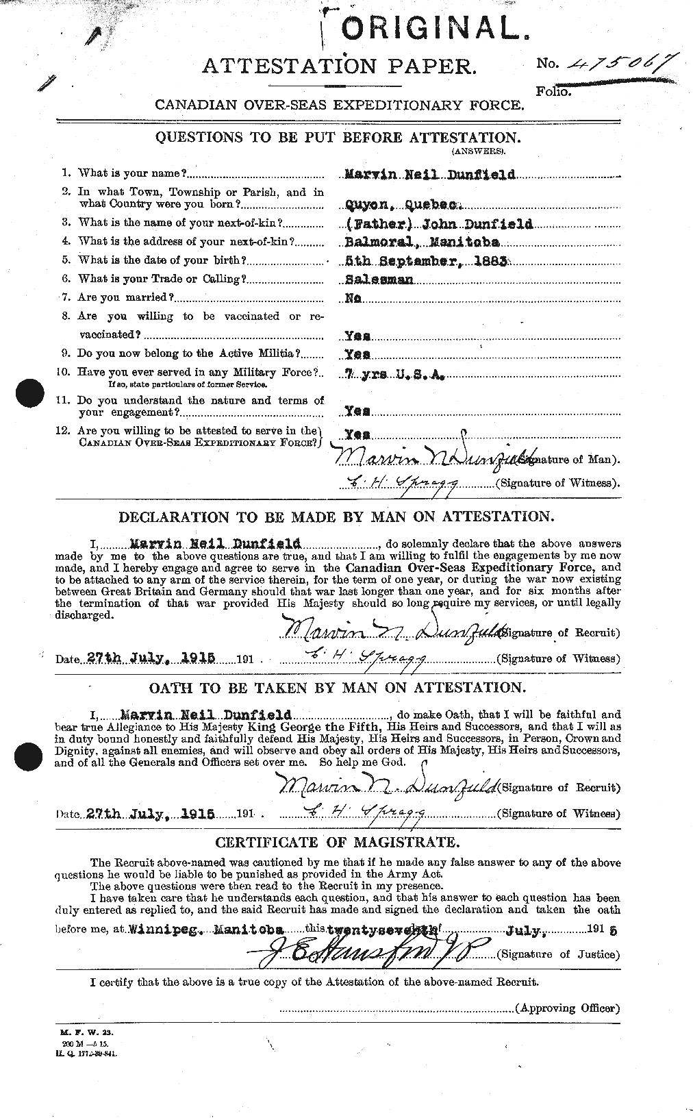 Personnel Records of the First World War - CEF 302461a