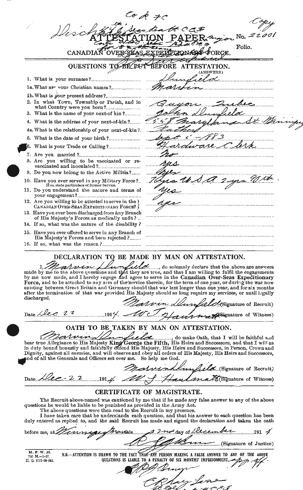 Personnel Records of the First World War - CEF 302462a