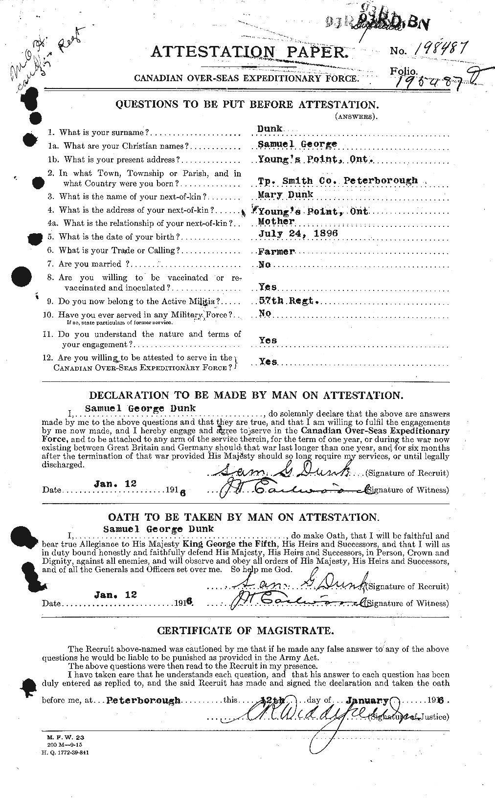 Dossiers du Personnel de la Première Guerre mondiale - CEC 302590a