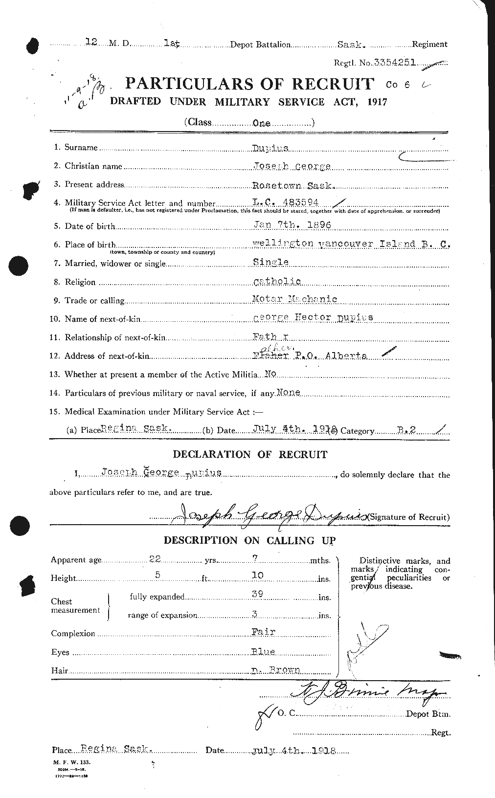 Dossiers du Personnel de la Première Guerre mondiale - CEC 303279a