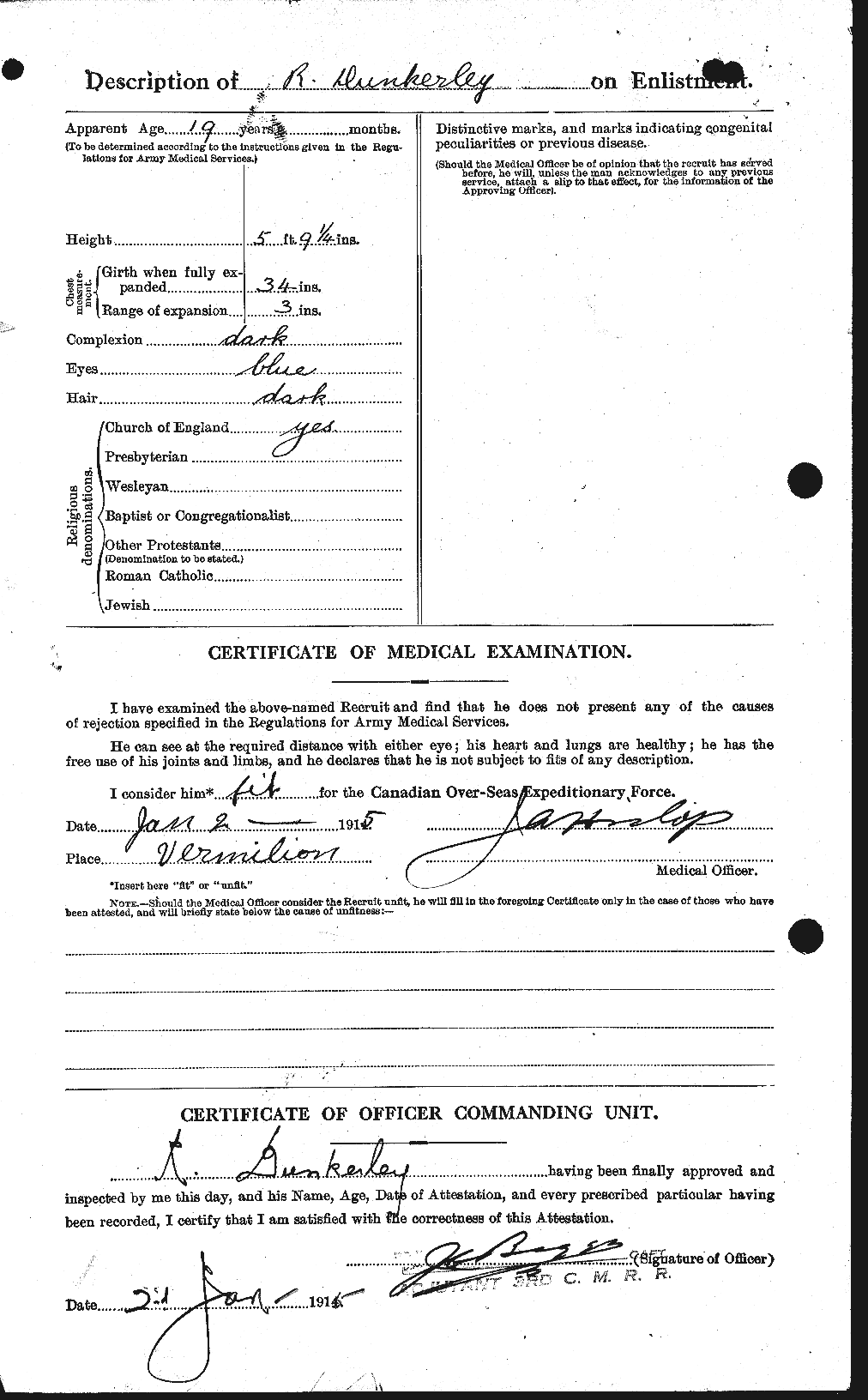 Dossiers du Personnel de la Première Guerre mondiale - CEC 303640b