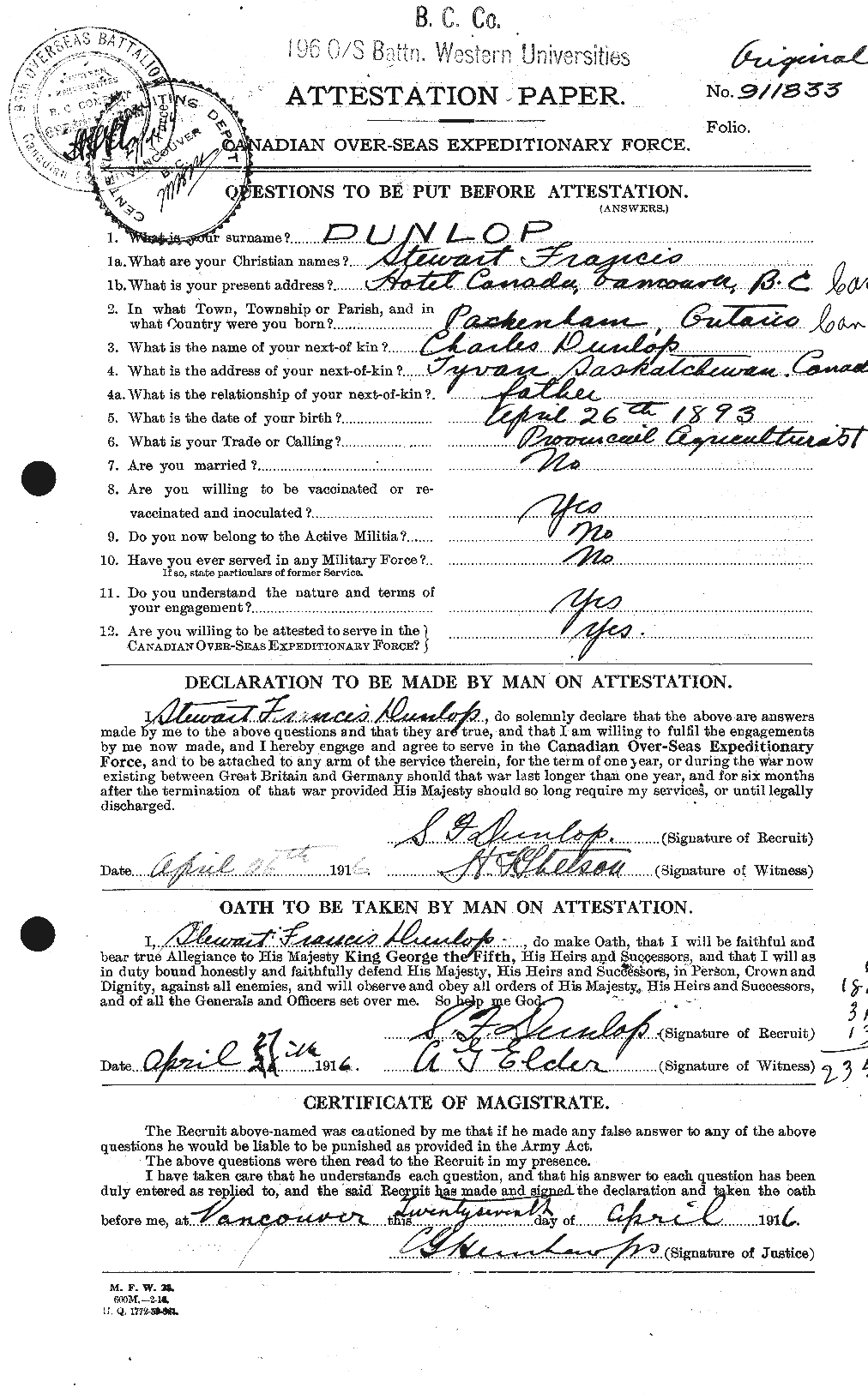 Personnel Records of the First World War - CEF 303885a