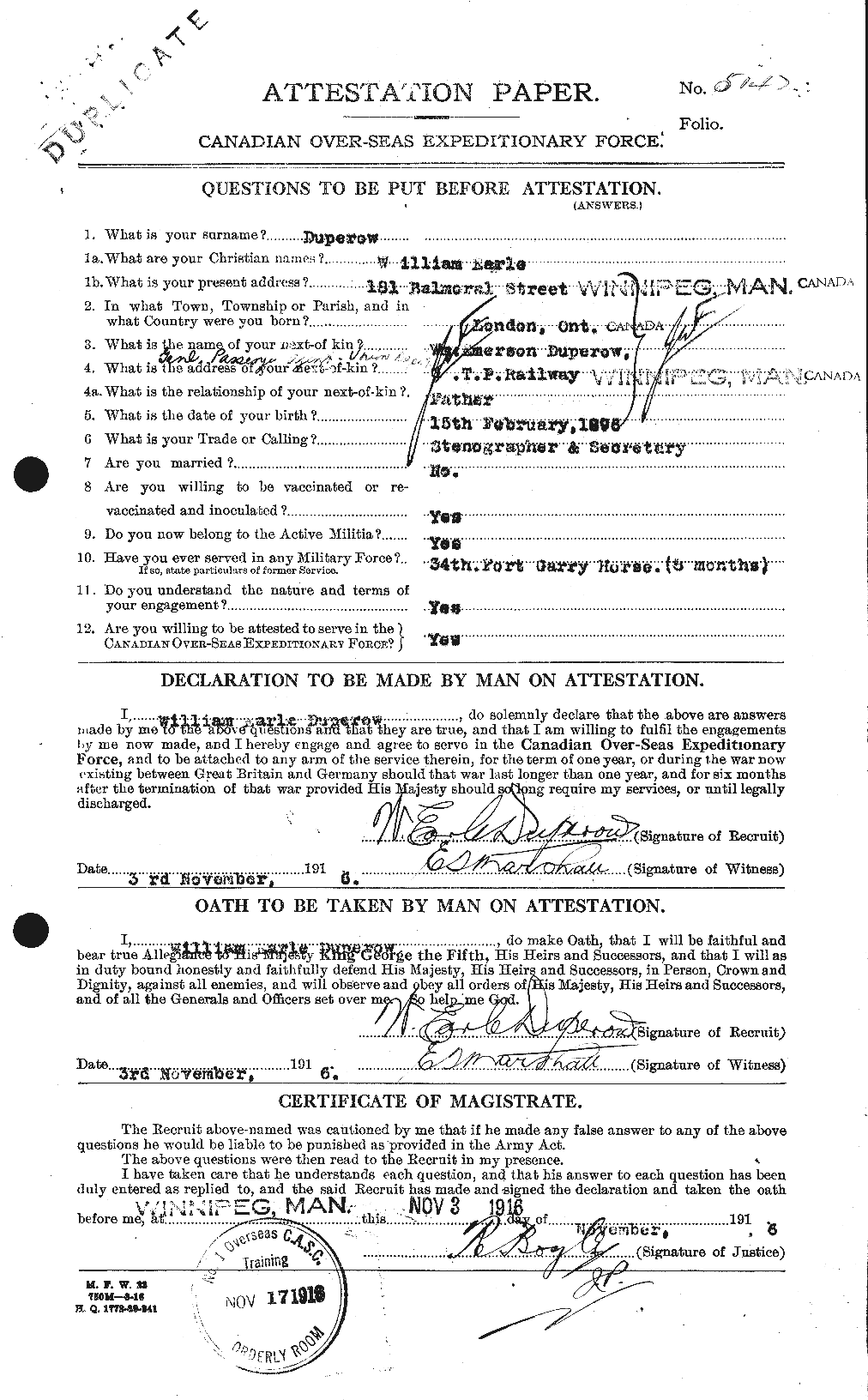 Personnel Records of the First World War - CEF 305034a
