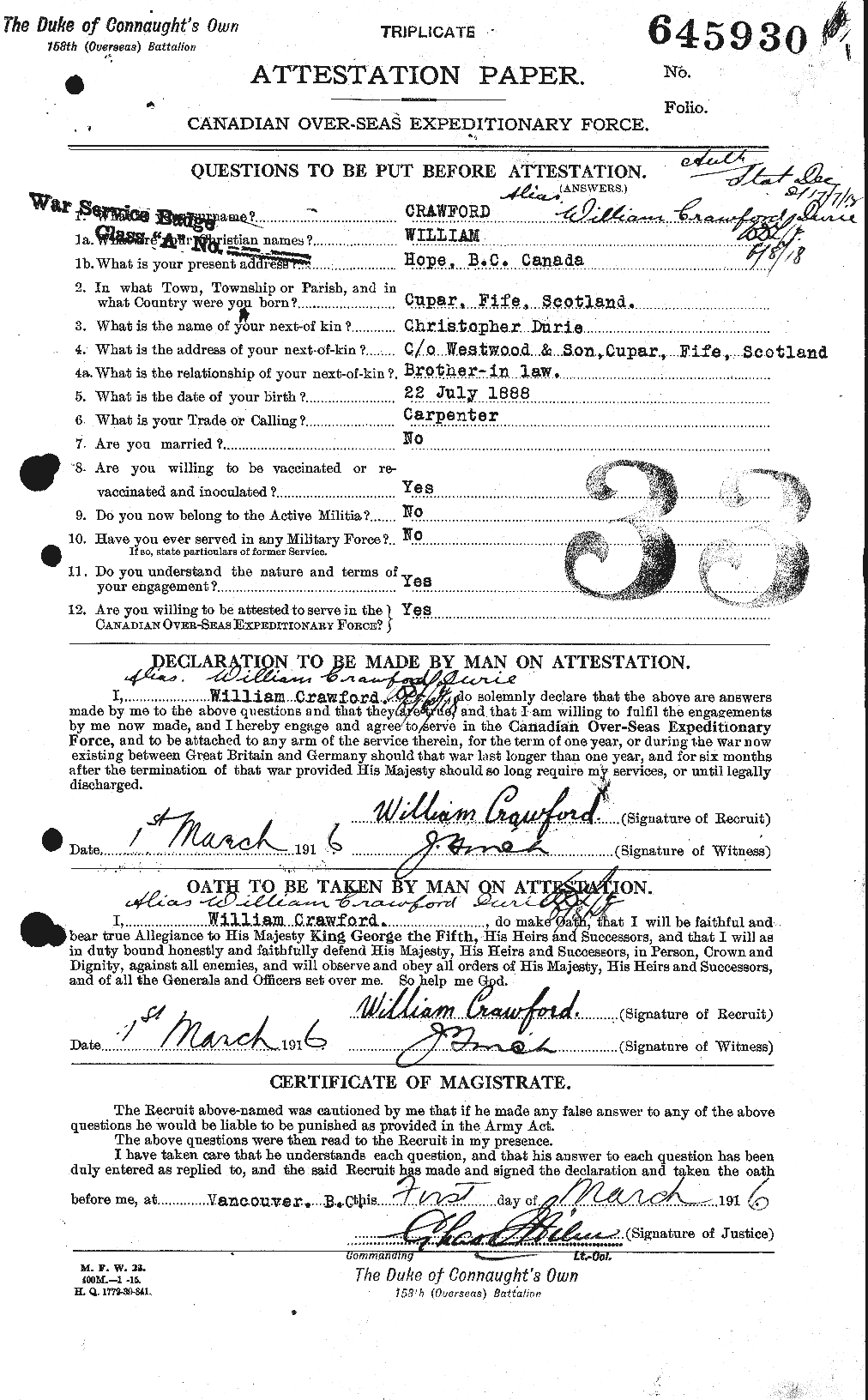 Personnel Records of the First World War - CEF 305192a