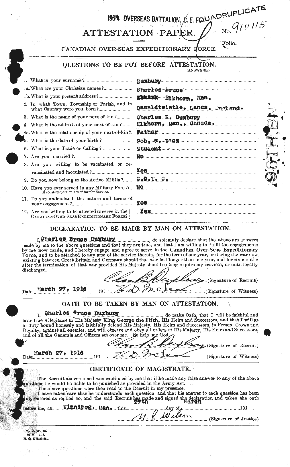 Dossiers du Personnel de la Première Guerre mondiale - CEC 305547a