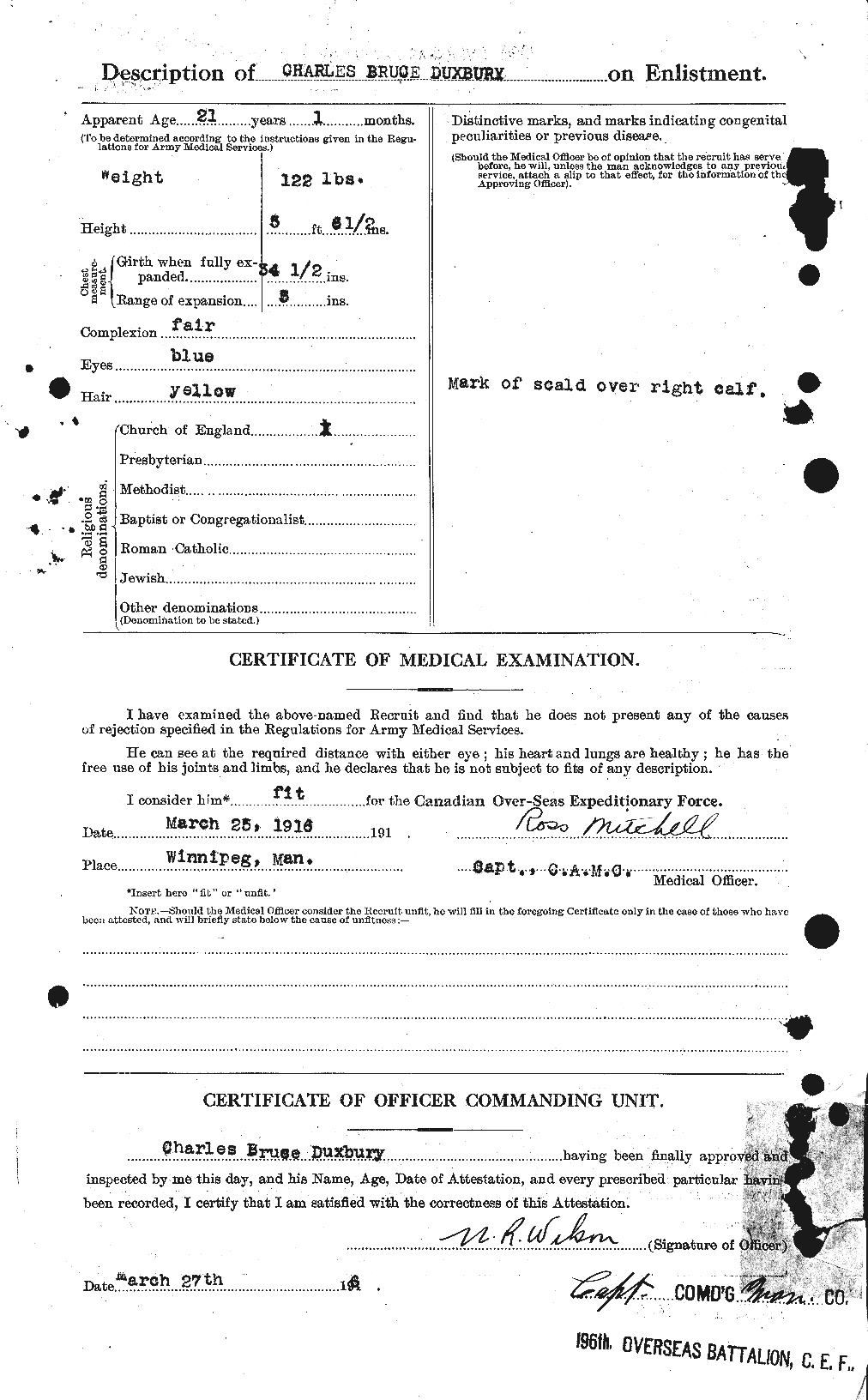 Dossiers du Personnel de la Première Guerre mondiale - CEC 305547b