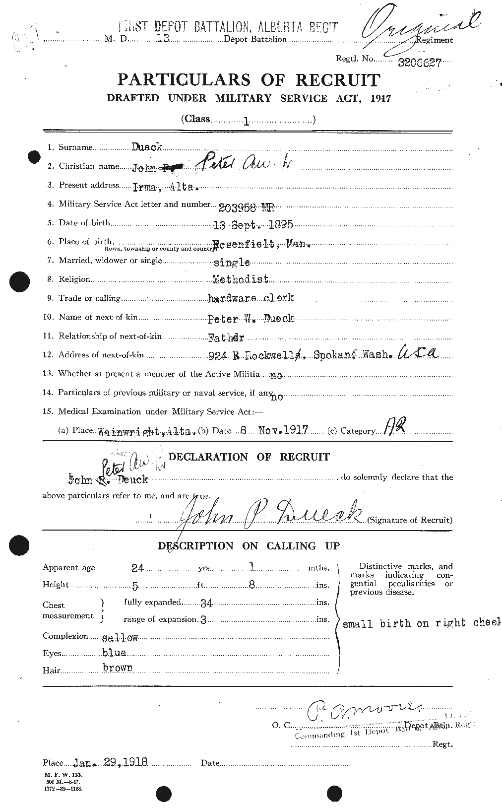 Dossiers du Personnel de la Première Guerre mondiale - CEC 306086a