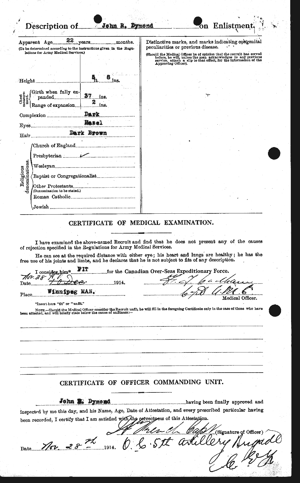 Dossiers du Personnel de la Première Guerre mondiale - CEC 307321b