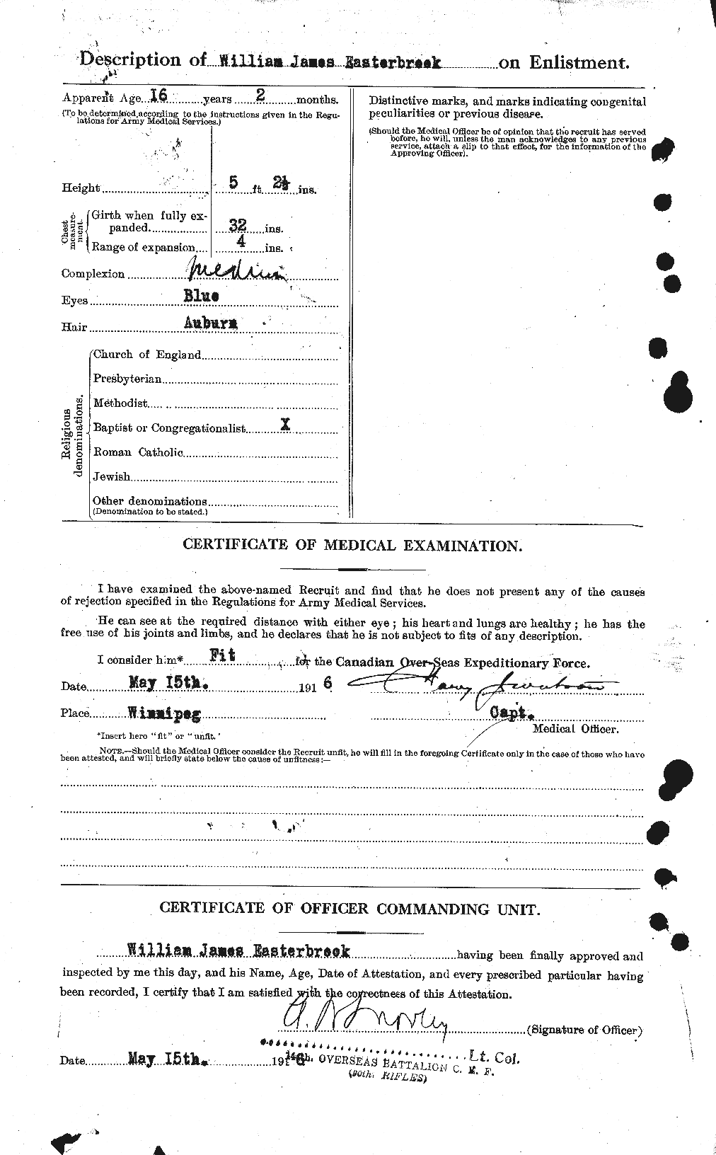 Dossiers du Personnel de la Première Guerre mondiale - CEC 307726b