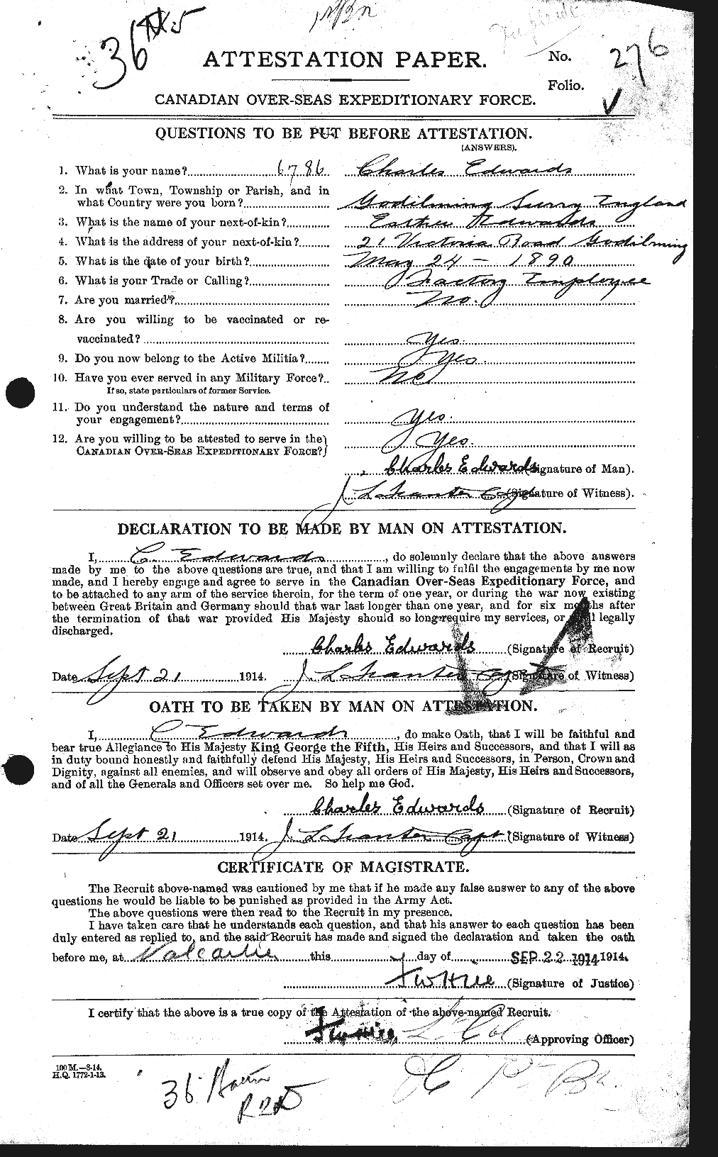 Personnel Records of the First World War - CEF 307826a