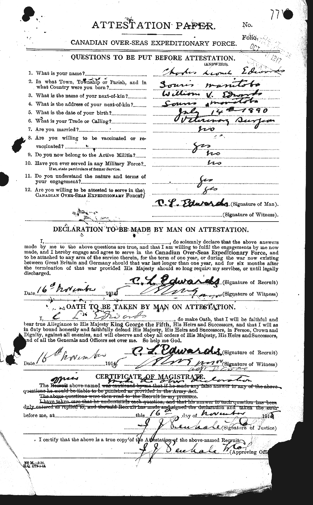 Personnel Records of the First World War - CEF 307846a