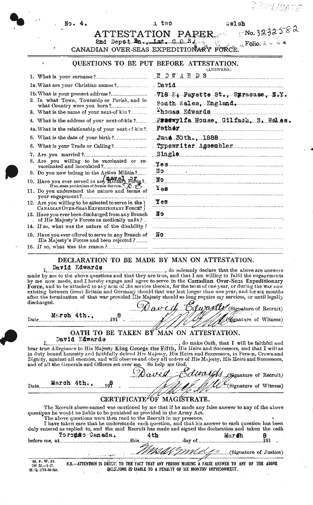 Personnel Records of the First World War - CEF 307869a