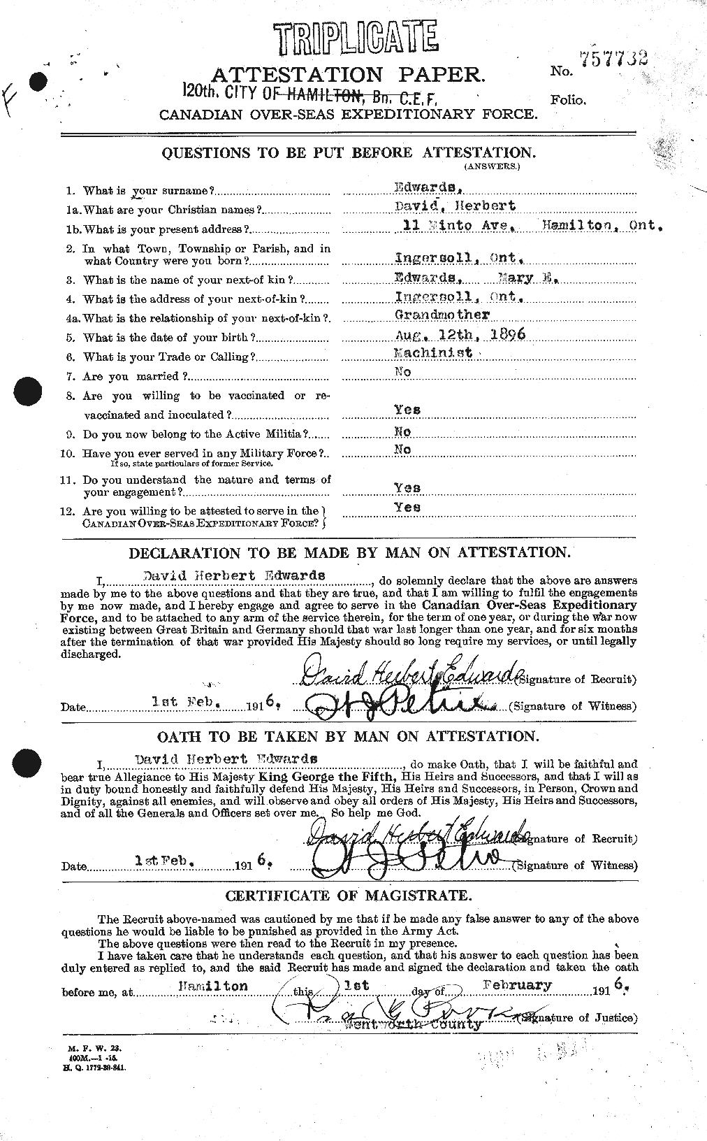 Personnel Records of the First World War - CEF 307877a