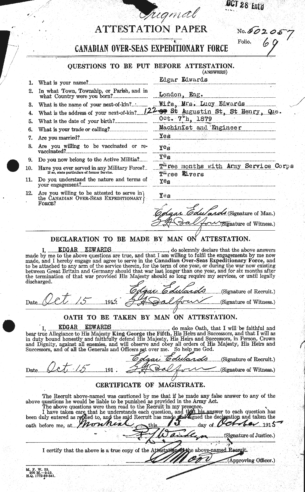 Personnel Records of the First World War - CEF 307890a