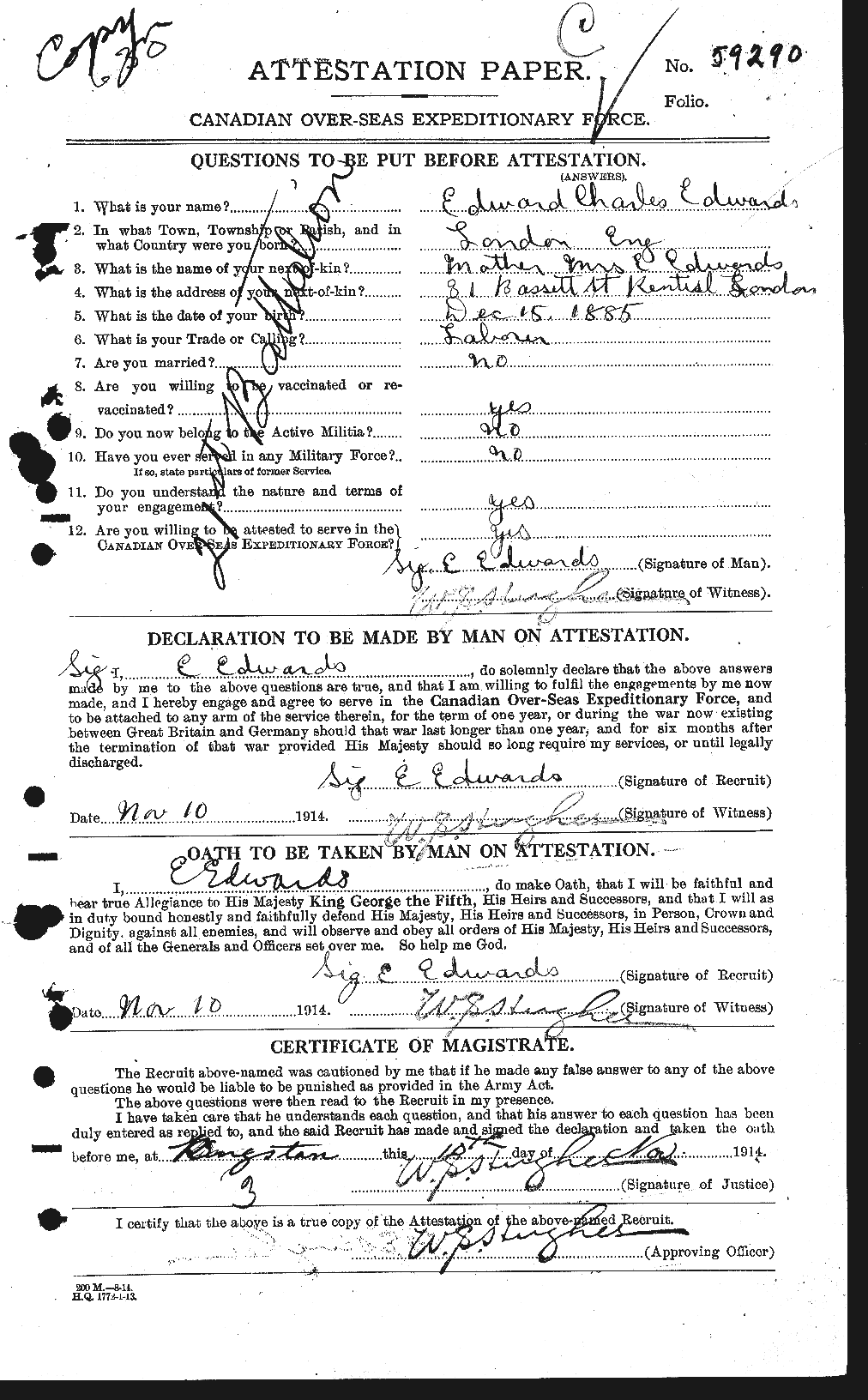 Personnel Records of the First World War - CEF 307901a
