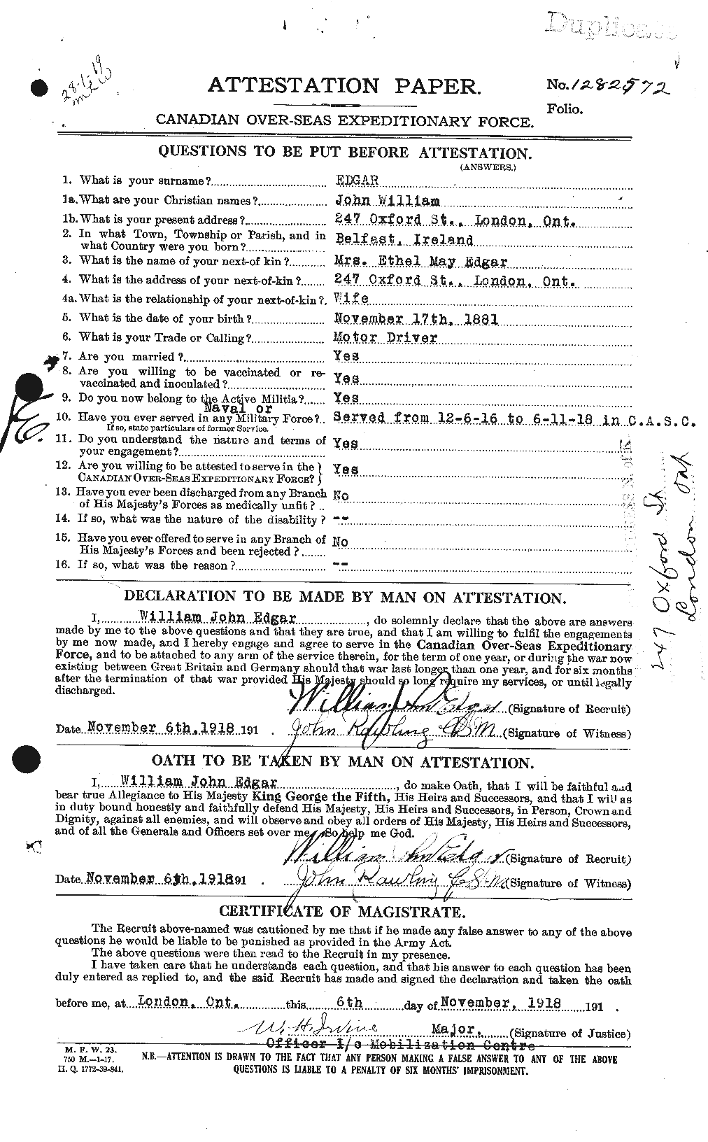 Personnel Records of the First World War - CEF 308156a