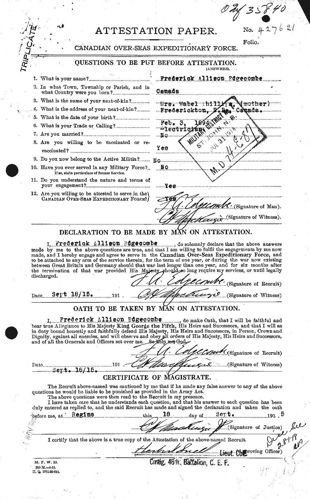 Personnel Records of the First World War - CEF 308252a