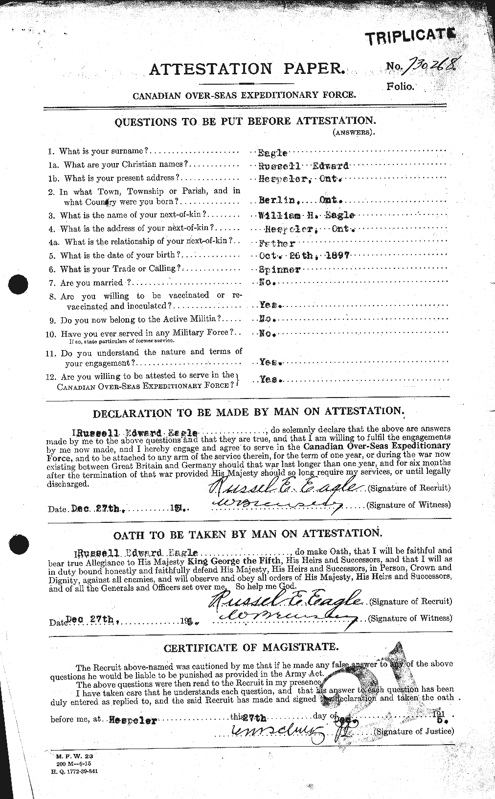 Personnel Records of the First World War - CEF 308846a