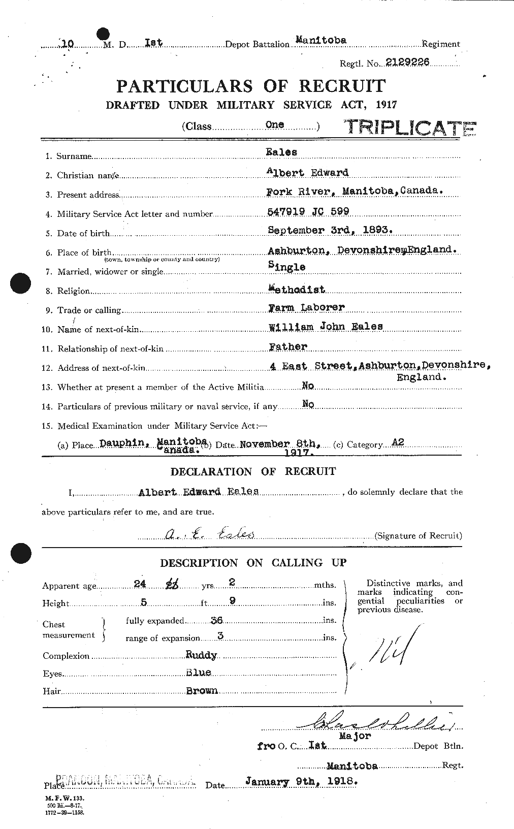 Dossiers du Personnel de la Première Guerre mondiale - CEC 308949a